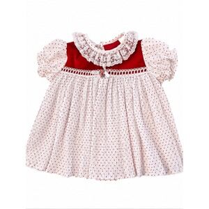 Vintage Roanna Toddler Christmas Dress Red Velour Lace Polka Dot 18M 1119/3